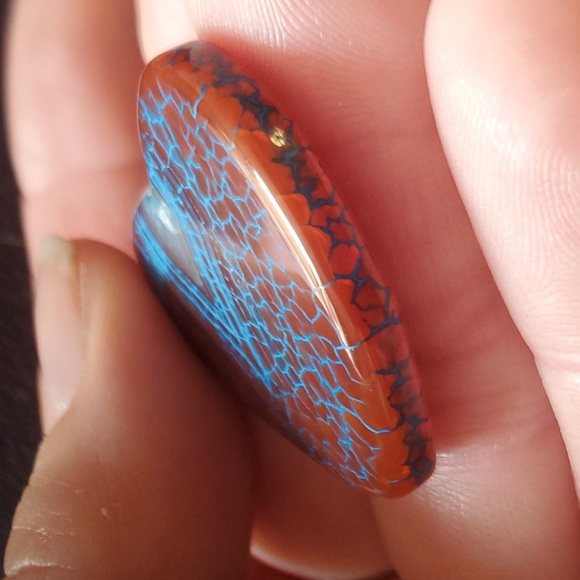 New Blue Brown Fire Agate Heart Shaped Pendant. - Picture 6 of 9